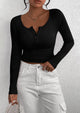 Long Sleeve Henley Button Down Ribbed Knit Slim Fit Casual T-shirts