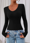 PRETTYGARDEN Womens Long Sleeve T Shirts Fall Trendy Deep V Neck Slim Fit Basic Crop Tops Casual Going Out Top