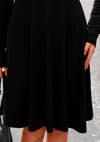 Ribbed Knit Crew Neck Long Sleeve A-Line Flowy Casual Elegant Mini Dresses