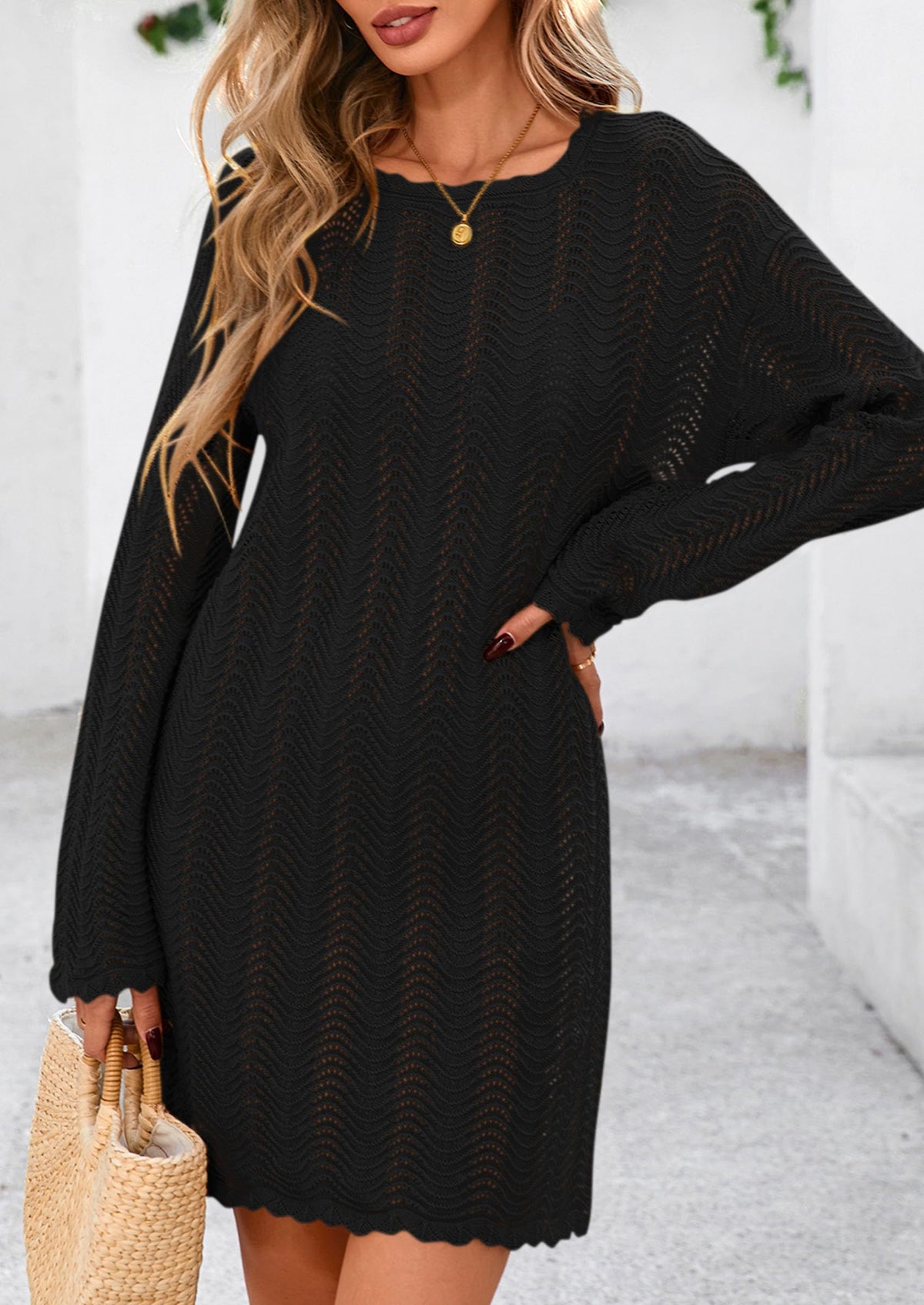Crochet Knit Hollow Out Beach Vacation Cover Ups Dress
