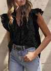 PRETTYGARDEN Womens Summer Tops 2025 Dressy Casual Ruffle Cap Sleeve Button V Neck Embroidered Eyelet Blouses Shirts