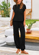 Knit Pullover Tops And High Waisted Pants Two Piece Sets