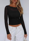 PRETTYGARDEN Women's Long Sleeve Sheer Crop Tops Boat Neck See Through Cover Up with Spaghetti Strap Camisole 2 Piece Blouses
