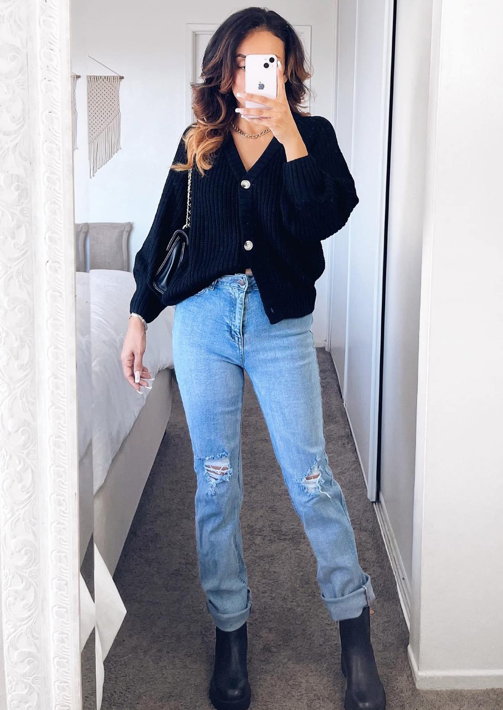 PRETTYGARDEN Women's Chunky Knit Open Front Sweater Long Sleeve Button Loose Short Cardigan Outerwear Coats