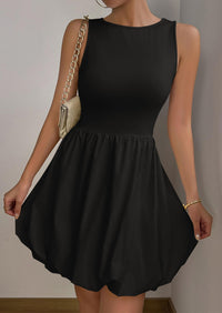 Casual Sleeveless Tank Mini Short Dress Crew Neck Bubble Dress with Pockets
