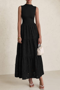 Casual Eyelet Sleeveless Maxi Dress with Pockets