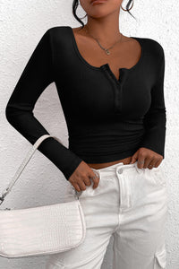 Long Sleeve Henley Button Down Ribbed Knit Slim Fit Casual T-shirts