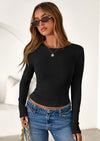PRETTYGARDEN Womens Summer Fall Long Sleeve Shirts Ribbed Knit Fitted Basic Tee Going Out Tops Underscrub Casual Outfits