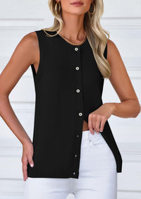 Sleeveless Button Down Business Casual Knit Tank Tops