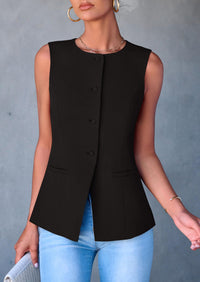 Dressy Business Casual Sleeveless Button Down Blazer Waistcoat
