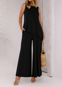 Asymmetrical Split Tank Tops Wide Leg Pants  Two Piece Sets