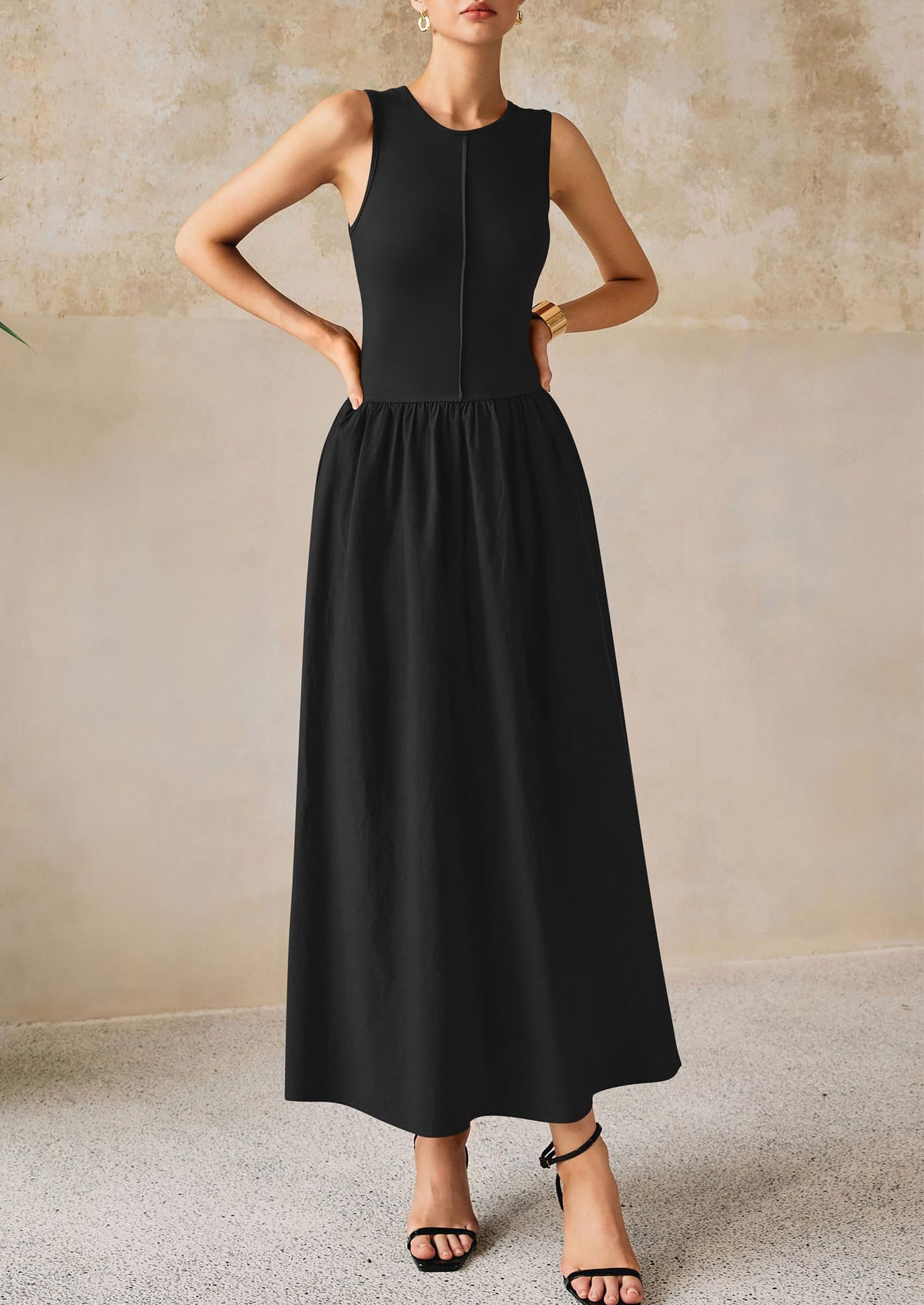 Casual Sleeveless Patchwork Knit Flowy Beach Maxi Dresses