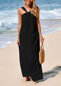 Casual Sleeveless Strappy Loose Flowy Beach Maxi Dress with Pockets