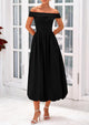 Off Shoulder Sleeveless A Line Midi Dress with Pockets