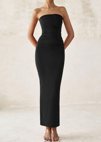 Strapless Tube Bodycon Ruched Slit Maxi Dresses