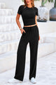 Short Sleeve Crop Tops High Waisted Wide Leg Pants 2 Piece Sets