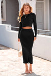 PRETTYGARDEN Women's Spring Fall 2 Piece Sweater Set Rib Knit Long Sleeve Crop Top Maxi Bodycon Skirt Casual Winter Outfits PRETTYGARDEN