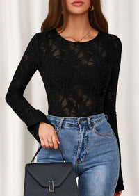 PRETTYGARDEN Womens Lace Long Bell Sleeve Tops Fall Sexy See Through Sheer Floral Blouse Shirt Fitted Going Out Outfits