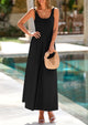 Casual Scoop Neck Sleeveless Patchwork A-line Swing Maxi Dresses with Pockets