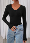 PRETTYGARDEN Womens Long Sleeve T Shirts Fall Trendy Deep V Neck Slim Fit Basic Crop Tops Casual Going Out Top