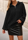 BTFBM Sweaters for Women Fall Fashion Loose Quarter Zip Pullover Collared Long Sleeve Cable Knit Winter Clothes