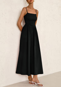 Smocked Beach Casual Spaghetti Strap Swing A Line Flowy Maxi Dresses