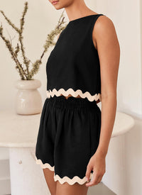 Beach Vacation Cropped Tank Top High Waist Shorts Two Piece Set
