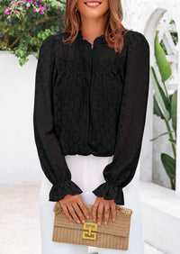 Eyelet Long Sleeve Casual Hollow Out Button Up Lace Blouse