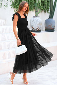 Casual Sleeveless Smocked Ruffle Tulle Flowy Beach Sundress