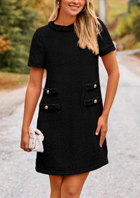 Summer Tweed Crew Neck Short Sleeve A Line Mini Dress