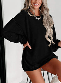 Ribbed Corduroy Crew Neck Long Sleeve Loose Fit Casual Oversized Sweatshirt