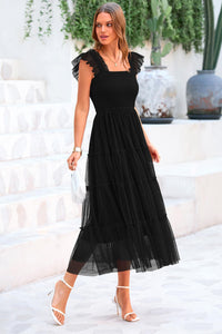 Casual Sleeveless Smocked Ruffle Tulle Flowy Beach Sundress