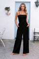 Linen Smocked Spaghetti Strap Pockets Wide Leg Jumpsuits