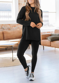 Casual Long Sleeve Tunic Tops Legging Pants Two Piece Sets