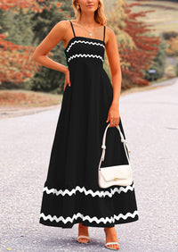 Casual Sleeveless Spaghetti Strap Ruffle Beach Flowy Maxi Dress