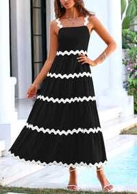 Spaghetti Strap Ruffle Flowy Boho Casual Beach Vacation Maxi Dresses