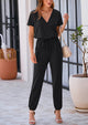 Deep V Neck Wrap Drawstring Waist Jumpsuits