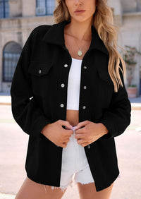 Button Down Collared Long Sleeve Textured Casual Shacket Jackets