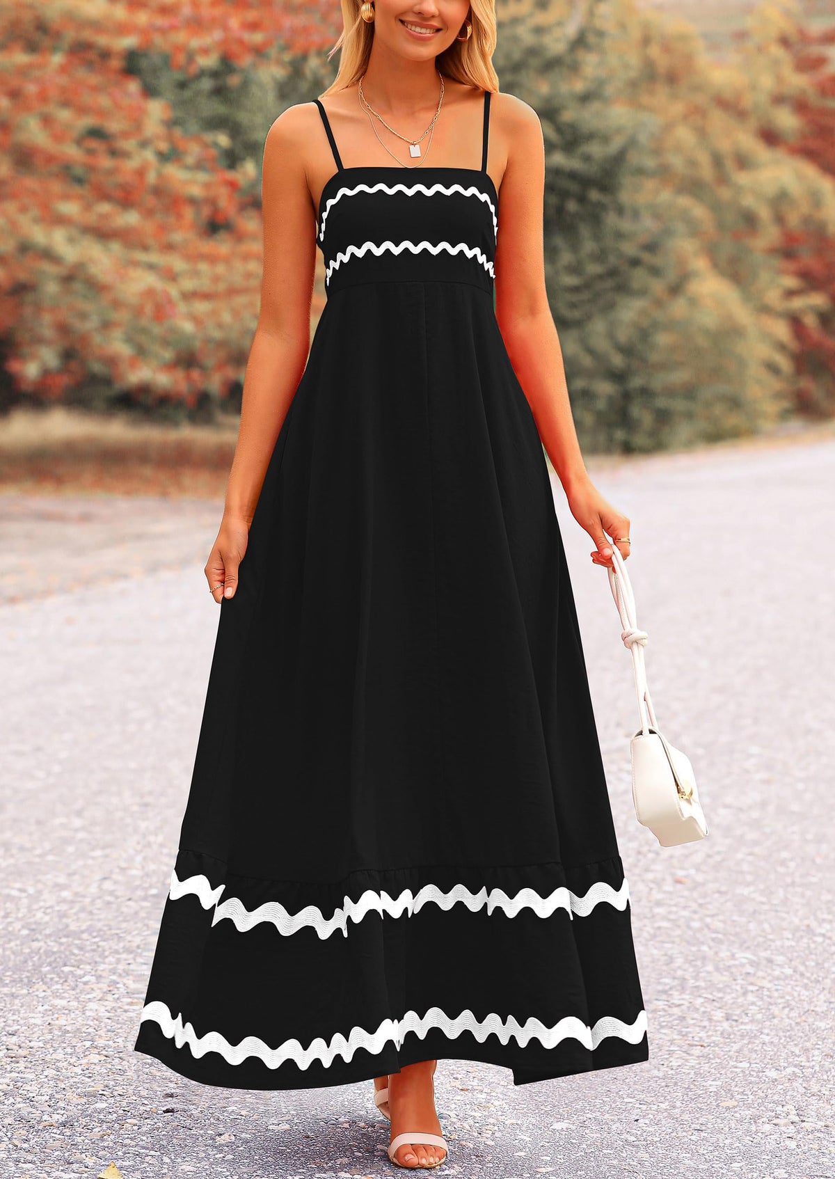 Casual Sleeveless Spaghetti Strap Ruffle Beach Flowy Maxi Dress