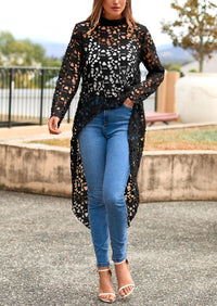 Long Sleeve Round Neck High Low Asymmetrical Irregular Hem Casual Blouse