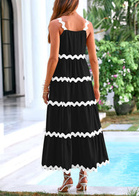 Spaghetti Strap Ruffle Flowy Boho Casual Beach Vacation Maxi Dresses