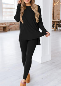 Casual Long Sleeve Tunic Tops Legging Pants Two Piece Sets