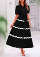 Button Down Puff Short Sleeve Ruffle Flowy Maxi Shirt Dresses With Belt