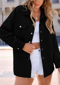 Button Down Collared Long Sleeve Textured Casual Shacket Jackets