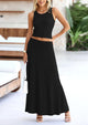Casual Knit Cropped Tank Top High Waisted Skirt 2 Piece Sets