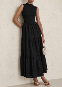 Casual Eyelet Sleeveless Maxi Dress with Pockets