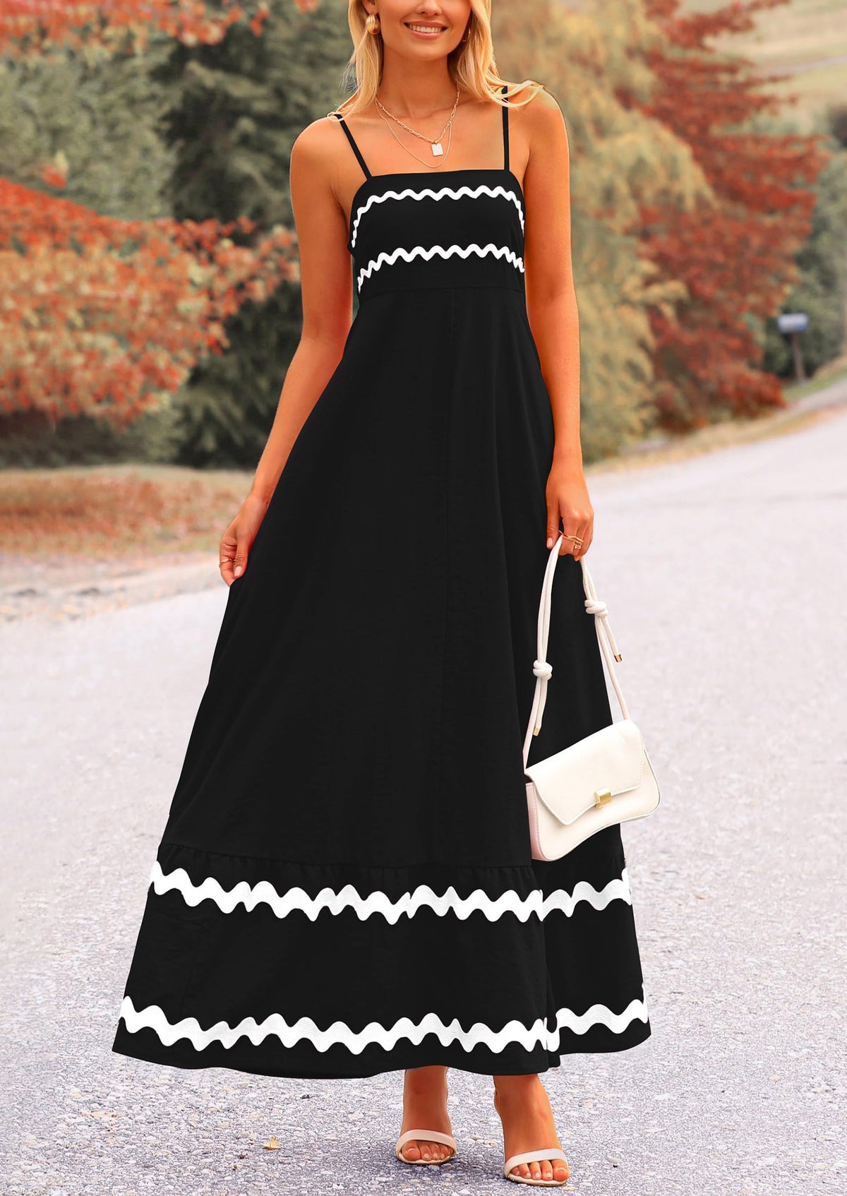 Casual Sleeveless Spaghetti Strap Ruffle Beach Flowy Maxi Dress