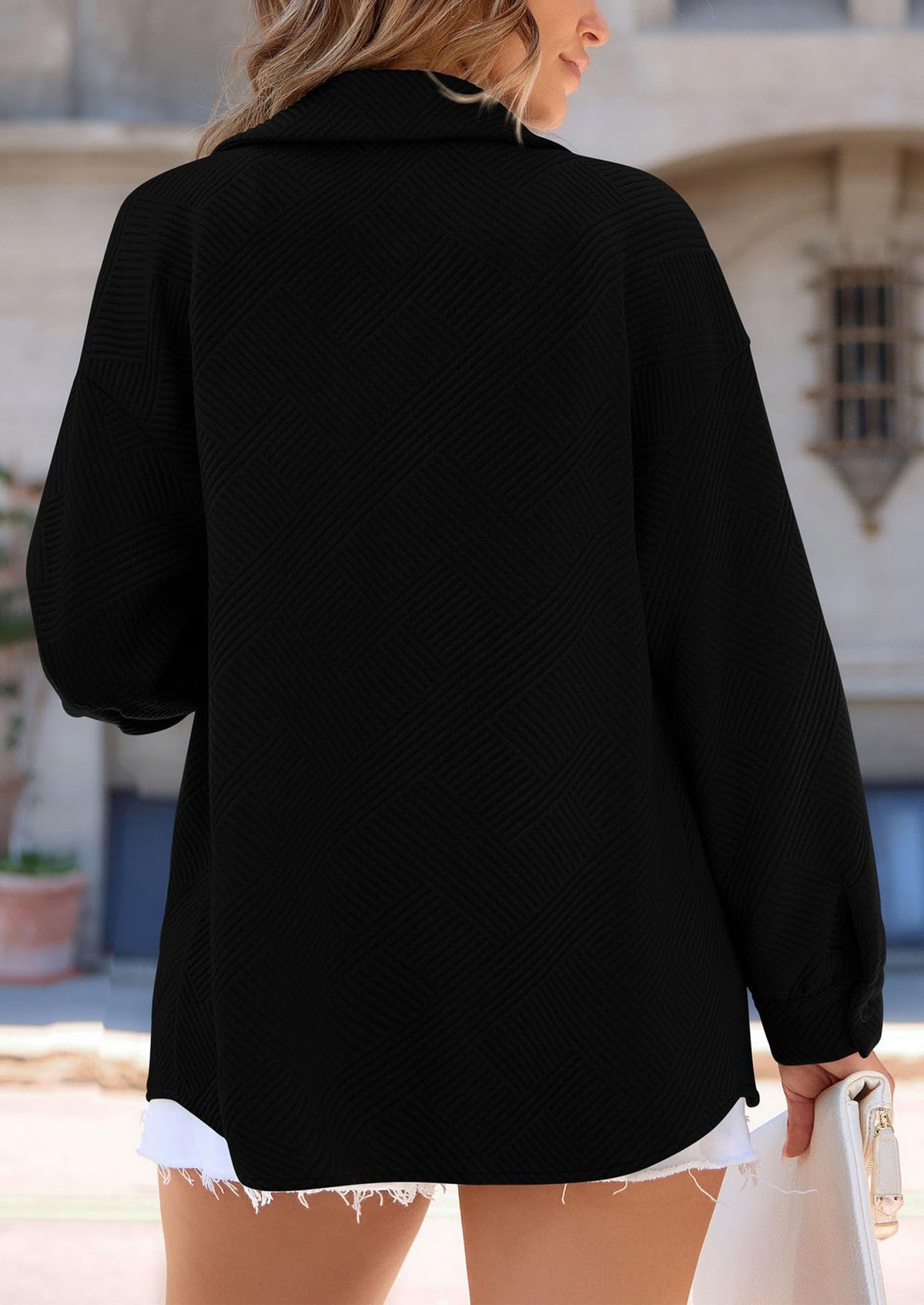 Button Down Collared Long Sleeve Textured Casual Shacket Jackets