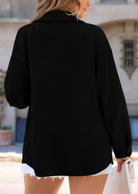Button Down Collared Long Sleeve Textured Casual Shacket Jackets