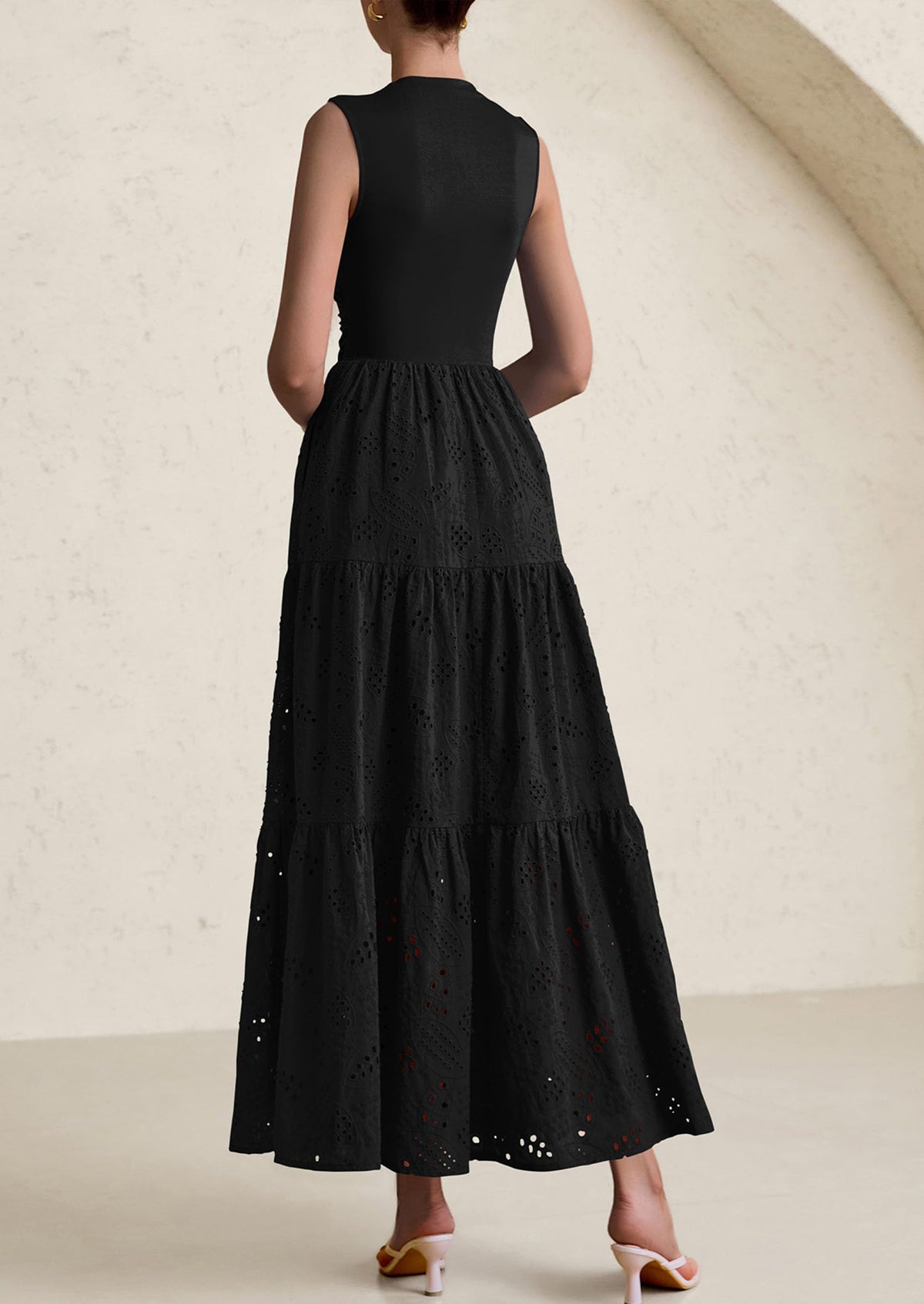 Casual Eyelet Sleeveless Maxi Dress with Pockets